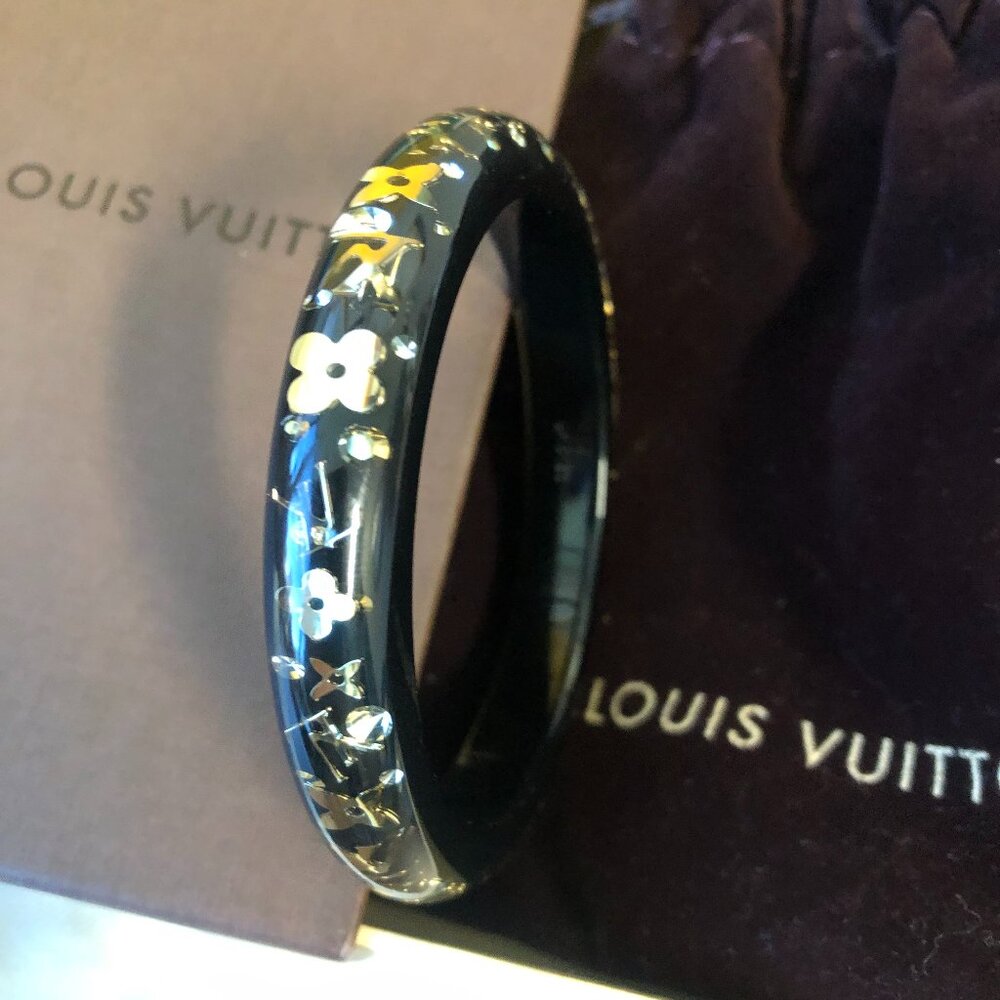 LOUIS VUITTON Black Monogram Inclusion TPM Bangle Bracelet Size Small
